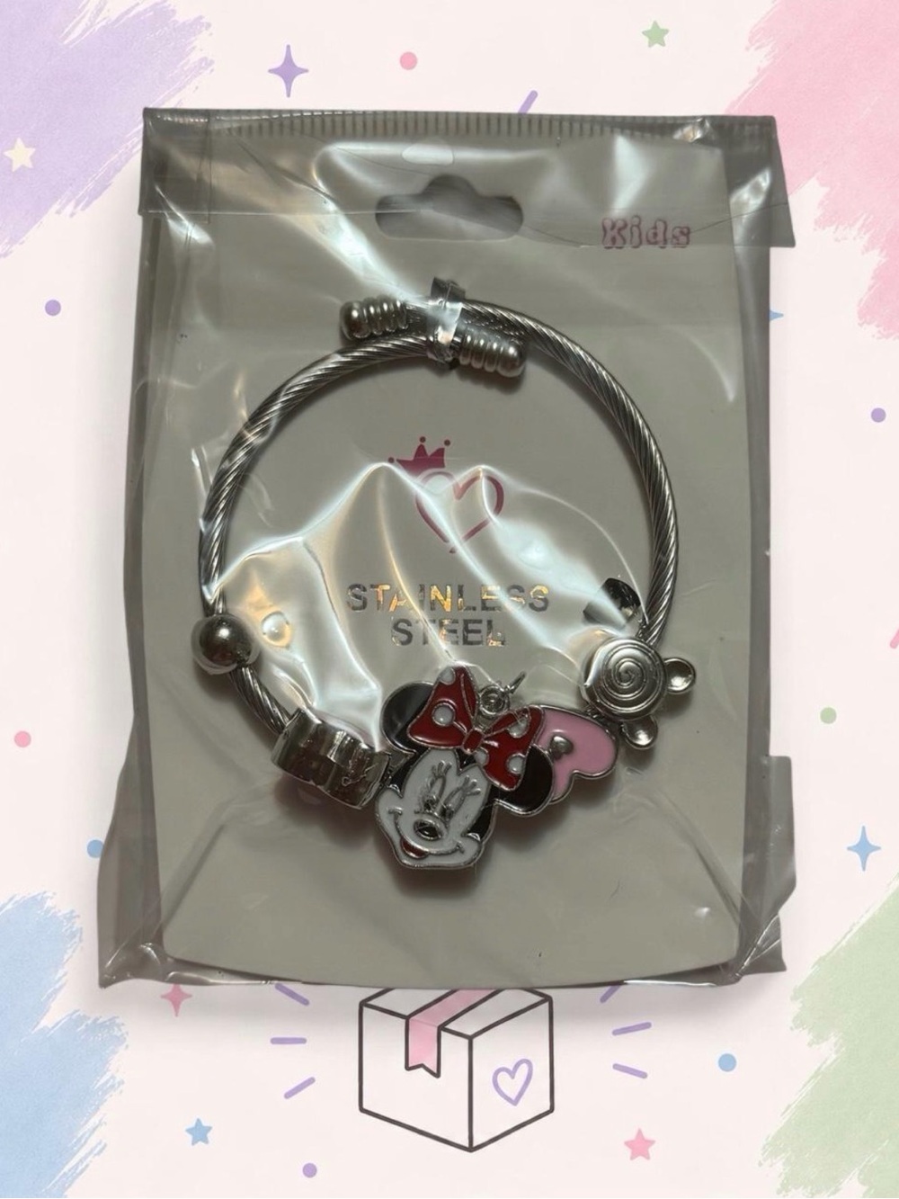 Kids Stainless Steel Minnie-Inspired Charm Bracelet | Pink